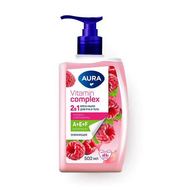 Мыло жидкое Aura 2 в 1 Vitamin Complex малина и витамины