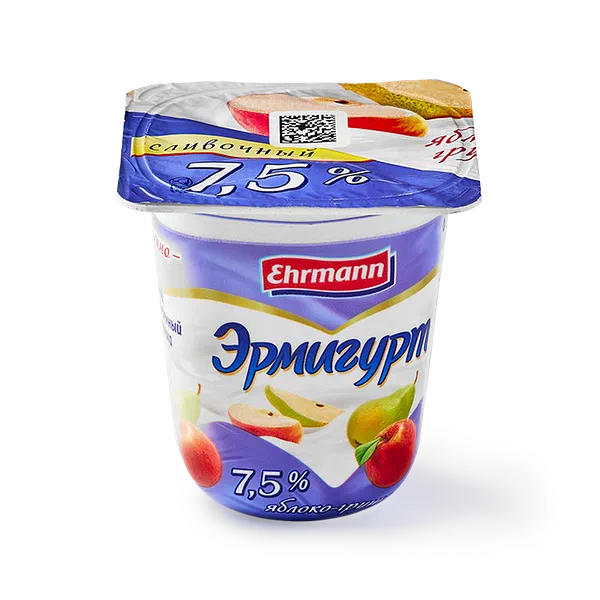 Продукт йогуртный Ehrmann Эрмигурт Экстра яблоко-груша 7,5%