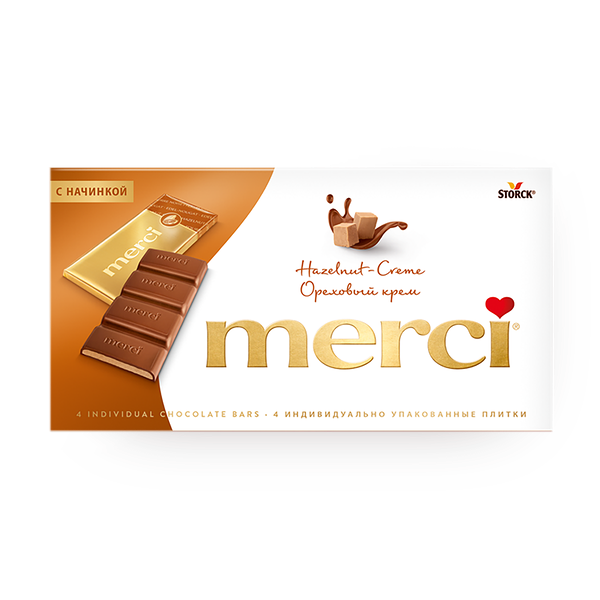 Шоколад молочный Merci ореховый крем