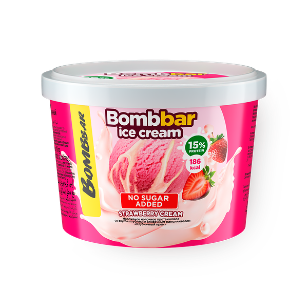 Мороженое протеиновое Bombbar Клубничный крем без сахара