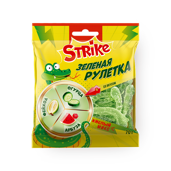 Мармелад жевательный Strike Зелёная рулетка кислый микс