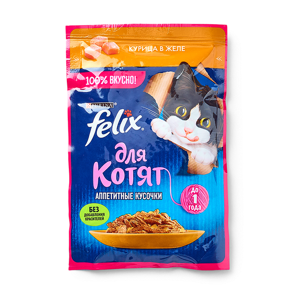 Влажный корм для котят Felix Аппетитные кусочки курица в желе