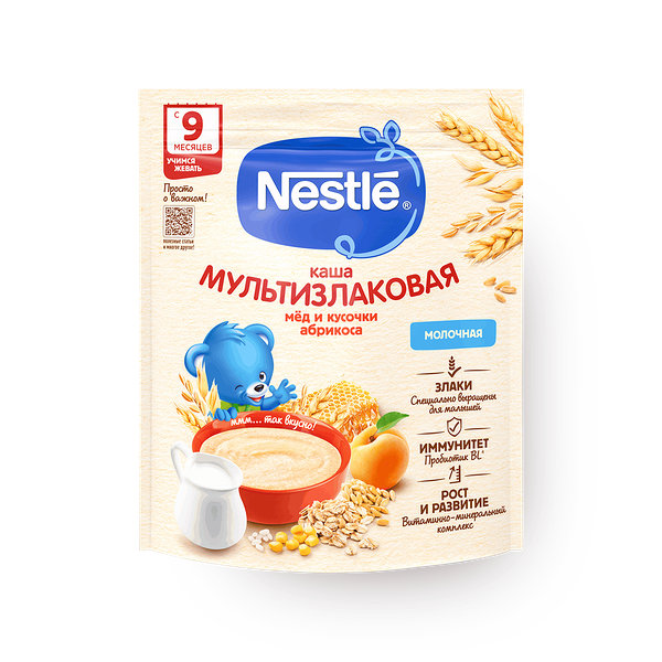 Каша мультизлаковая молочная Nestle с мёдом и кусочками абрикоса с 9 месяцев