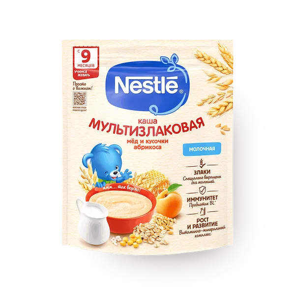 Каша мультизлаковая молочная Nestle с мёдом и кусочками абрикоса с 9 месяцев