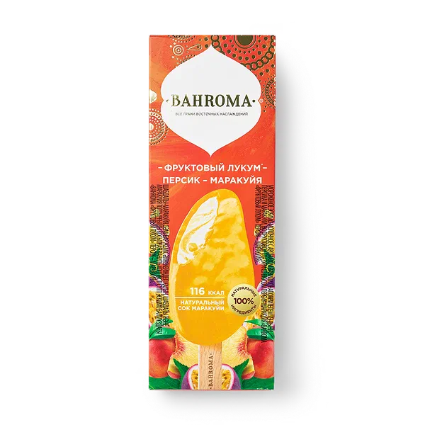 Мороженое Bahroma молочный персик дыня маракуйя во фруктовой глазури