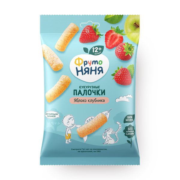 Палочки кукурузные «ФрутоНяня» яблоко-клубника с 12 месяцев
