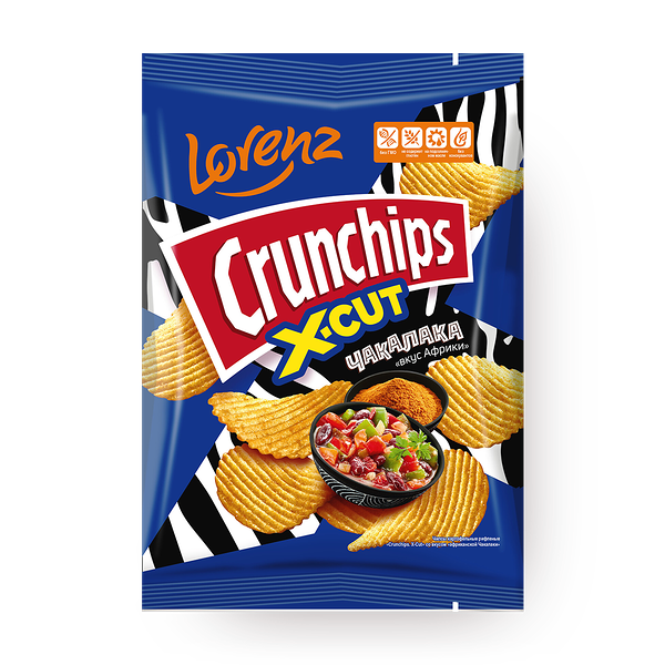 Чипсы картофельные Crunchips X-Cut со вкусом африканской Чакалаки рифлёные
