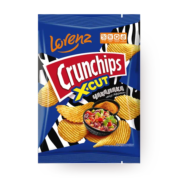 Чипсы картофельные Crunchips X-Cut со вкусом африканской Чакалаки рифлёные
