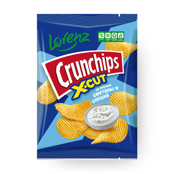 Чипсы картофельные Crunchips X-Cut со вкусом сметаны и специй рифлёные