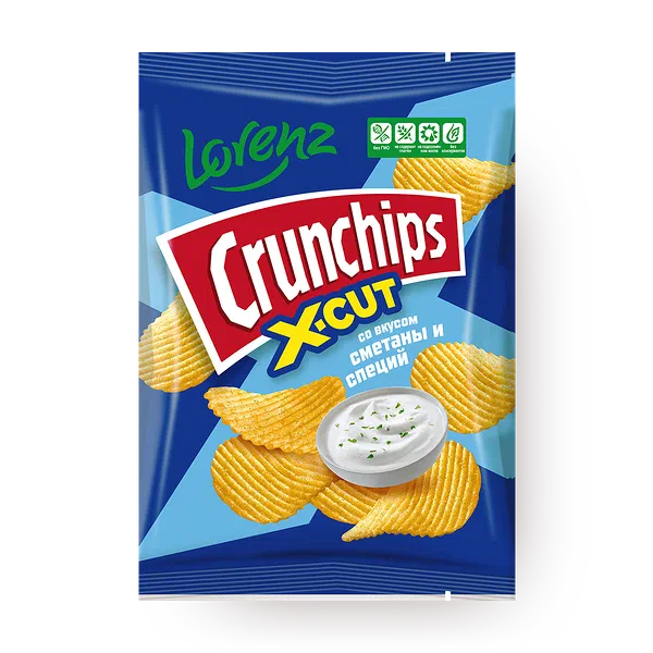 Чипсы картофельные Crunchips X-Cut со вкусом сметаны и специй рифлёные