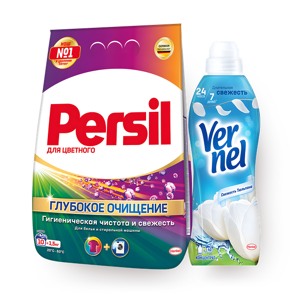 Стиральный порошок Persil Color 360, 1.5 kg + Смягчитель Vernel Fresh тюльпан, 960 ml