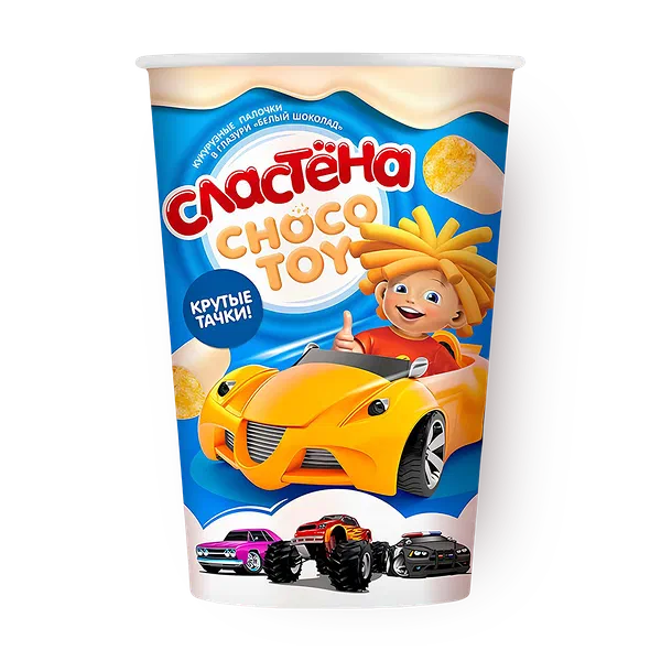 Кукурузные палочки Крутые тачки «Сластёна» Choco Toy в глазури белый шоколад