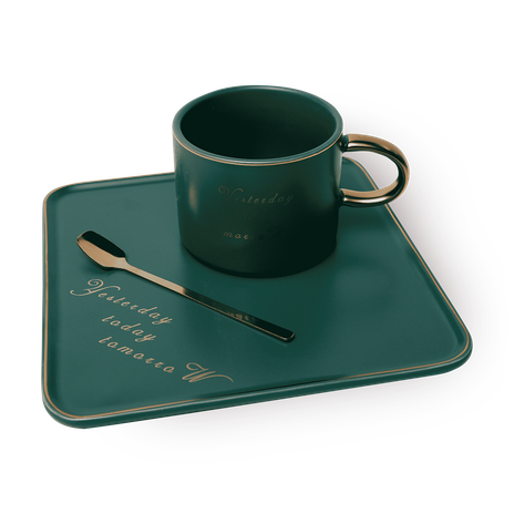 Кружка и тарелка керамические XJRJ зелёный