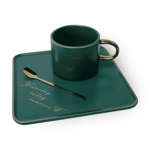 Кружка и тарелка керамические XJRJ зелёный