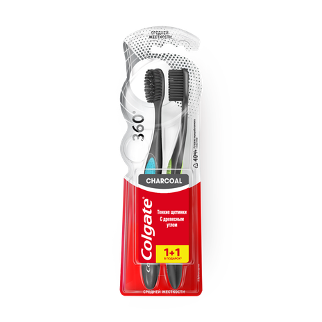 Зубная щётка Colgate 360 с древесным углём средней жесткости