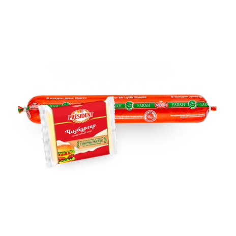 Колбаса Sherin Farah полукопчёная, 500 g + Сыр плавленый ломтевой Чизбургер 40% President, 150 g