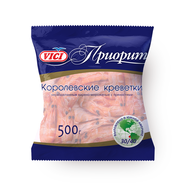 Креветки королевские 30/40 Vici в панцире варёно-мороженые