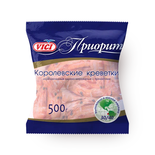 Креветки королевские 30/40 Vici в панцире варёно-мороженые