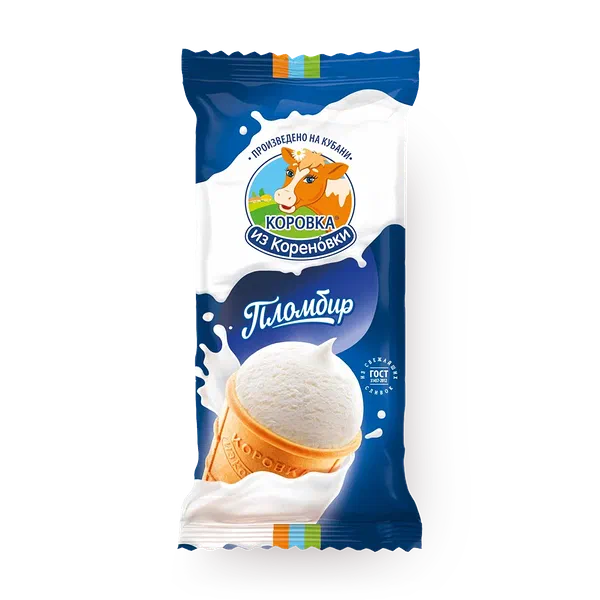 Мороженое пломбир ванильное «Коровка из Кореновки» в вафельном стаканчике
