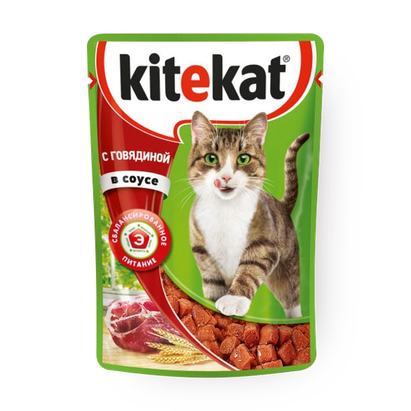 Влажный корм для взрослых кошек Kitekat говядина в соусе