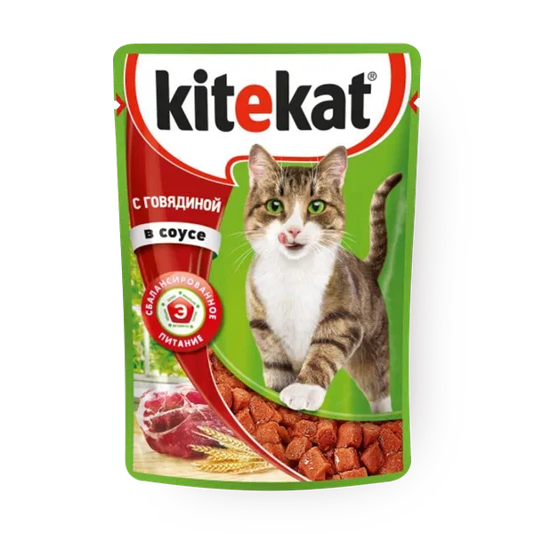 Влажный корм для взрослых кошек Kitekat говядина в соусе