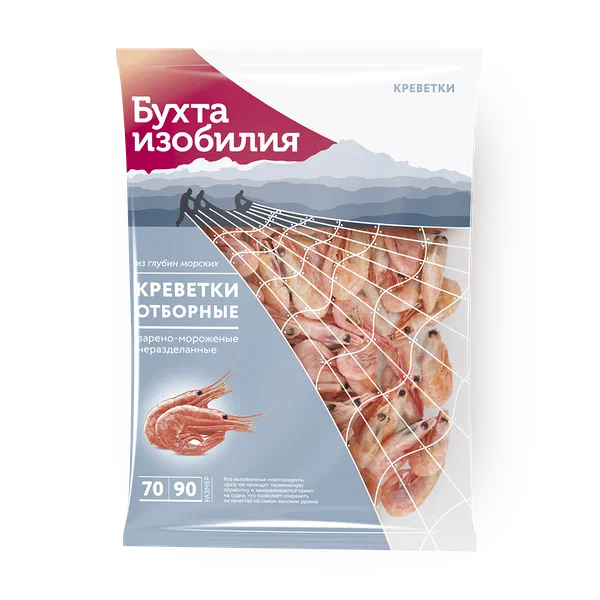 Креветки отборные 70/90 «Бухта изобилия» неразделанные варёно-мороженые