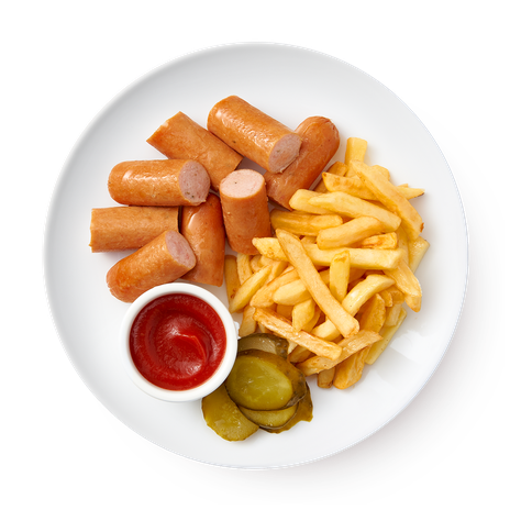 Сосиски с фри и кетчупом
