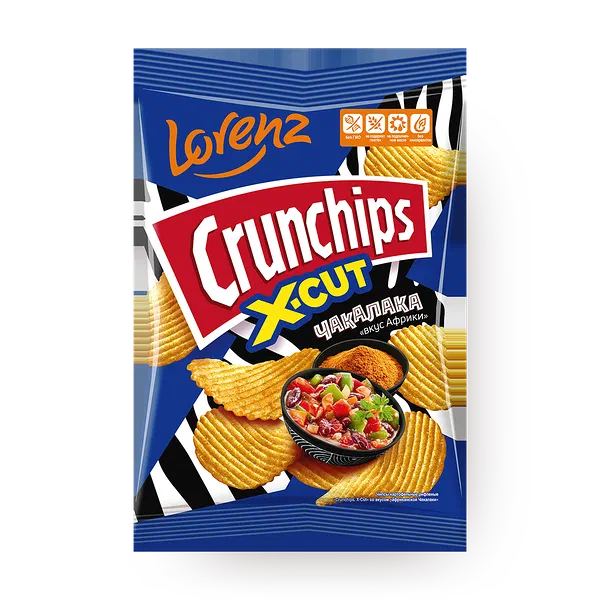 Чипсы картофельные Crunchips X-Cut со вкусом африканской Чакалаки рифлёные
