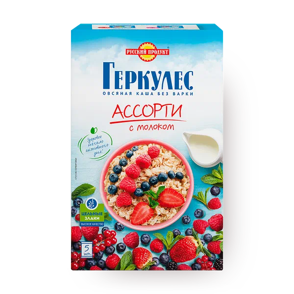Каша овсяная с молоком «Русский продукт» «Геркулес» ассорти малина, клубника