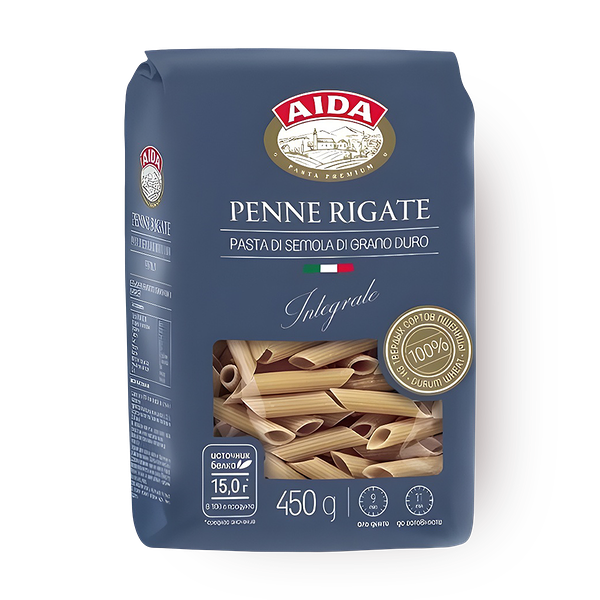 Макаронные изделия Перо цельнозерновые Aida Penne Rigate