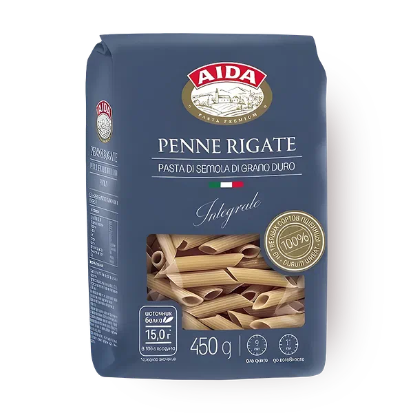 Макаронные изделия Перо цельнозерновые Aida Penne Rigate