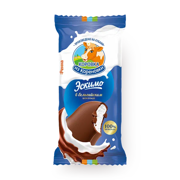 Мороженое пломбир ванильное «Коровка из Кореновки» в шоколадной глазури эскимо