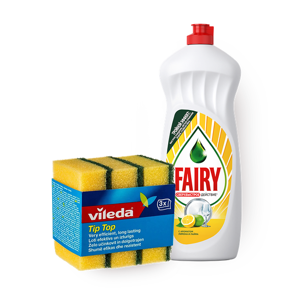 Гель для мытья посуды Fairy лимон, 750 ml + Губки Vileda Tip Top классические, 3 шт.