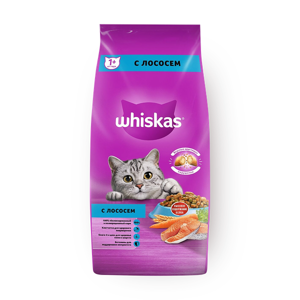 Сухой для кошек Whiskas подушечки с лососем