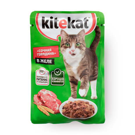 Влажный корм для кошек Kitekat Сочная говядина в желе