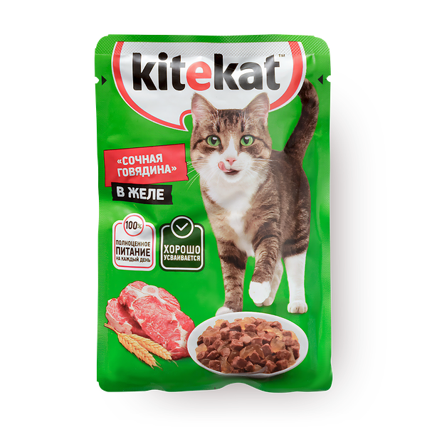 Влажный корм для кошек Kitekat Сочная говядина в желе