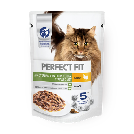 Влажный корм для стерилизованных кошек старше 7 лет Perfect Fit курица в соусе