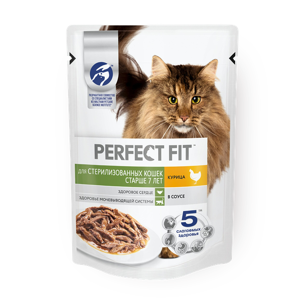 Влажный корм для стерилизованных кошек старше 7 лет Perfect Fit курица в соусе