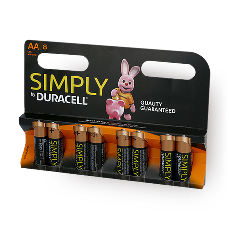 Eight Duracell Simply AA batteries