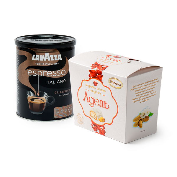 Кофе молотый Lavazza Espresso Italiano Classico, 250 g + Конфеты вафельные «Адель» с цельным миндалём, 150 g