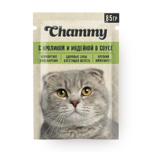 Влажный корм для кошек Chammy с кроликом и индейкой в соусе