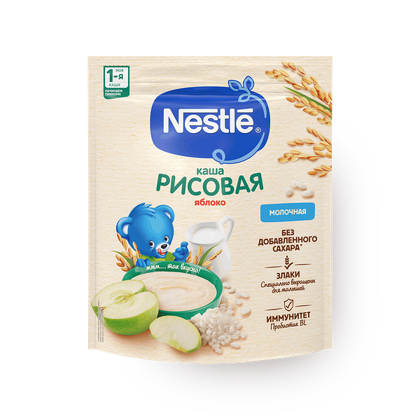 Каша рисовая молочная Nestle с яблоком, с пробиотиком BL с 4 месяцев