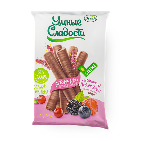 Батончики безглютеновые «Умные сладости» с начинкой лесная ягода