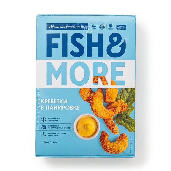 Креветки 21/25 Fish&More в панировке сыромороженые