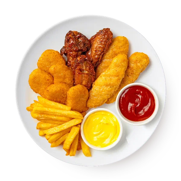 Сет Мясной крылышки, стрипсы, наггетсы и картофель фри Из Лавки