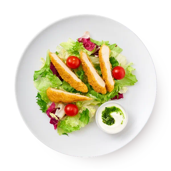 Салат овощной с цыплёнком и йогуртовой заправкой