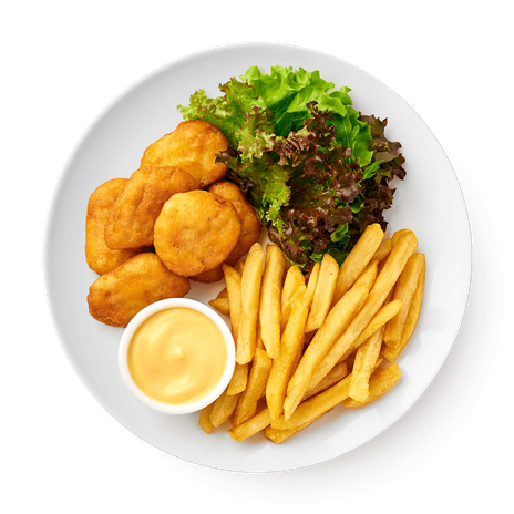 Наггетсы с картофелем, салатом и сырным соусом «Из Лавки»