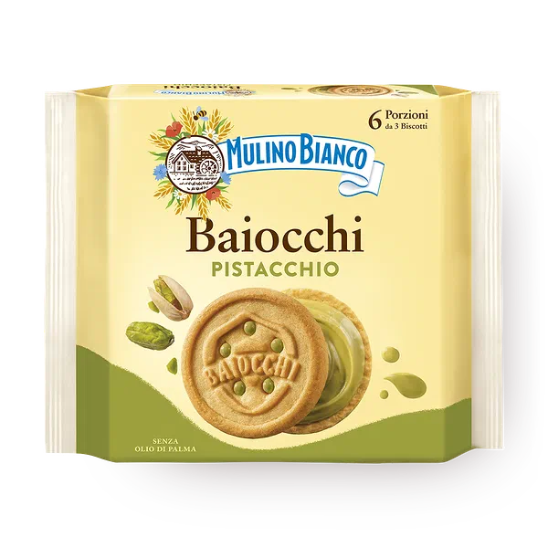 Печенье сахарное Baiocchi Mulino Bianco с фисташковым кремом