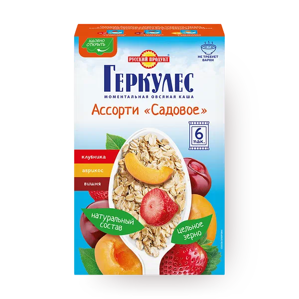 Каша овсяная «Русский продукт» «Геркулес» ассорти клубника, вишня, абрикос