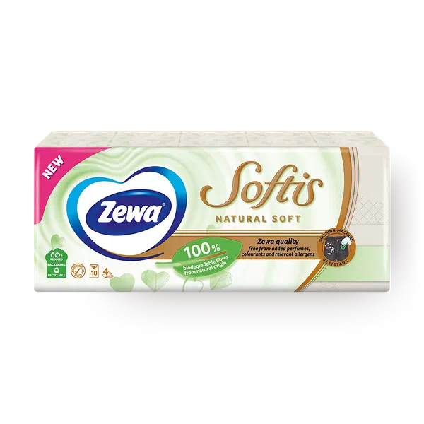 Платочки бумажные Zewa Natural Soft 4 слоя 10X9